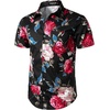 JEMITOP Men’s 2 Piece Set Casual Cotton Stretchy Outfit | Print, Beach, Vacation, Short Sleeve, Button Up, Shirt, Shorts, Summer(Blackrose)