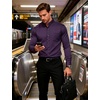 JEMITOP Mens Wrinkle-Free Mandarin Collar Dress Shirt | Stretch, Slim Fit, With Pocket, Collarless, Formal, Wedding, Prom, Church, Button Down, Button Up, Long Sleeve(Purple)