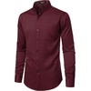 JEMITOP Mens Wrinkle-Free Mandarin Collar Dress Shirt | Stretch, Slim Fit, With Pocket, Collarless, Formal, Wedding, Prom, Church, Button Down, Button Up, Long Sleeve(Burgundy)