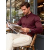 JEMITOP Mens Wrinkle-Free Mandarin Collar Dress Shirt | Stretch, Slim Fit, With Pocket, Collarless, Formal, Wedding, Prom, Church, Button Down, Button Up, Long Sleeve(Burgundy)