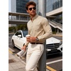 JEMITOP Mens Wrinkle-Free Mandarin Collar Dress Shirt | Stretch, Slim Fit, With Pocket, Collarless, Formal, Wedding, Prom, Church, Button Down, Button Up, Long Sleeve(Khaki)