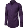JEMITOP Mens Wrinkle-Free Mandarin Collar Dress Shirt | Stretch, Slim Fit, With Pocket, Collarless, Formal, Wedding, Prom, Church, Button Down, Button Up, Long Sleeve(Purple)