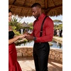 JEMITOP Mens Wrinkle-Free Mandarin Collar Dress Shirt | Stretch, Slim Fit, With Pocket, Collarless, Formal, Wedding, Prom, Church, Button Down, Button Up, Long Sleeve(Red)
