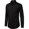 JEMITOP Mens Wrinkle-Free Mandarin Collar Dress Shirt | Stretch, Slim Fit, With Pocket, Collarless, Formal, Wedding, Prom, Church, Button Down, Button Up, Long Sleeve(Black)