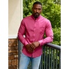 JEMITOP Mens Wrinkle-Free Mandarin Collar Dress Shirt | Stretch, Slim Fit, With Pocket, Collarless, Formal, Wedding, Prom, Church, Button Down, Button Up, Long Sleeve(Hot Pink)
