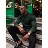 JEMITOP Mens Wrinkle-Free Mandarin Collar Dress Shirt | Stretch, Slim Fit, With Pocket, Collarless, Formal, Wedding, Prom, Church, Button Down, Button Up, Long Sleeve(Dark Green)