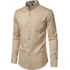 JEMITOP Mens Wrinkle-Free Mandarin Collar Dress Shirt | Stretch, Slim Fit, With Pocket, Collarless, Formal, Wedding, Prom, Church, Button Down, Button Up, Long Sleeve(Khaki)