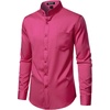 JEMITOP Mens Wrinkle-Free Mandarin Collar Dress Shirt | Stretch, Slim Fit, With Pocket, Collarless, Formal, Wedding, Prom, Church, Button Down, Button Up, Long Sleeve(Hot Pink)