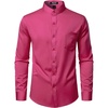 JEMITOP Mens Wrinkle-Free Mandarin Collar Dress Shirt | Stretch, Slim Fit, With Pocket, Collarless, Formal, Wedding, Prom, Church, Button Down, Button Up, Long Sleeve(Hot Pink)
