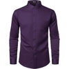 JEMITOP Mens Wrinkle-Free Mandarin Collar Dress Shirt | Stretch, Slim Fit, With Pocket, Collarless, Formal, Wedding, Prom, Church, Button Down, Button Up, Long Sleeve(Purple)