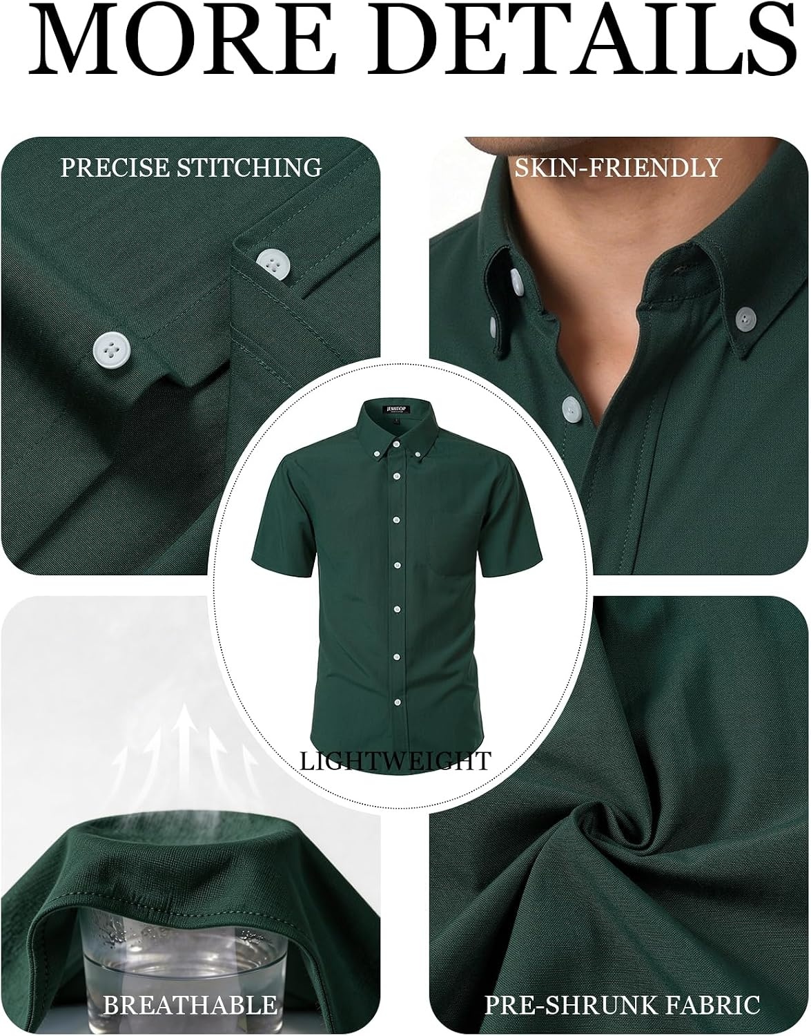 image:imageJEMITOP Mens Lightweight Oxford Short Sleeve Shirts Button Down Classic Dress Shirt Business Casual Slim Fit Pocket Button Down CollarForest Green
