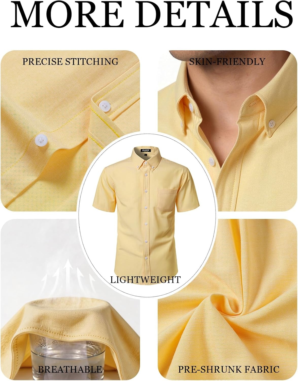 image:imageJEMITOP Mens Lightweight Oxford Short Sleeve Shirts Button Down Classic Dress Shirt Business Casual Slim Fit Pocket Button Down CollarLemon Yellow