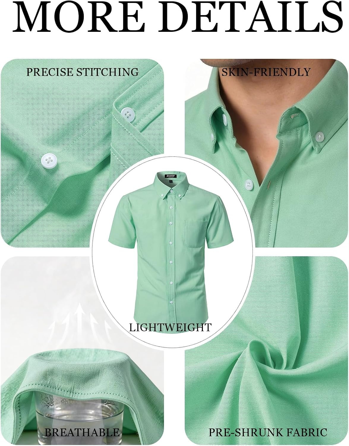 image:imageJEMITOP Mens Lightweight Oxford Short Sleeve Shirts Button Down Classic Dress Shirt Business Casual Slim Fit Pocket Button Down CollarMint Green