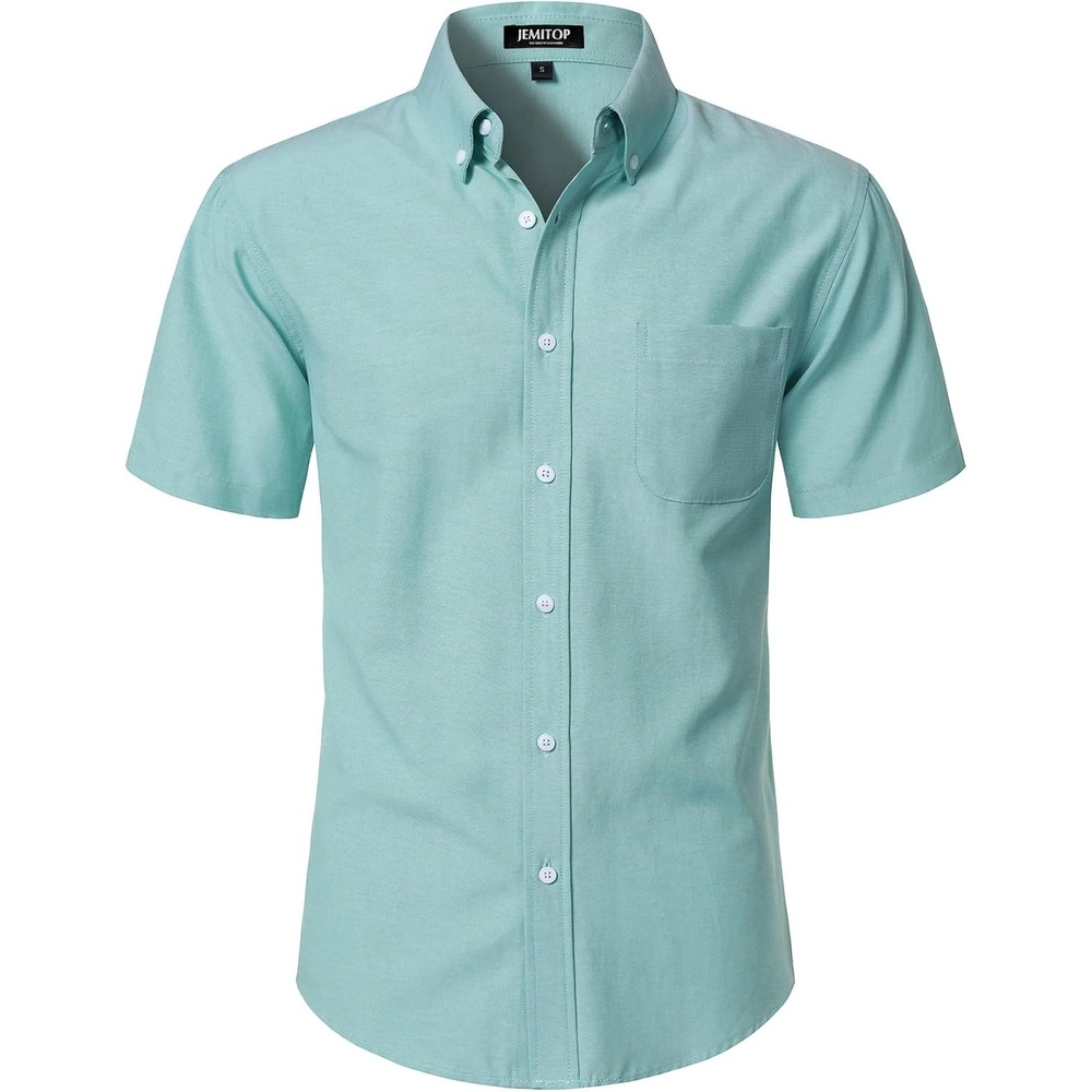 image:imageJEMITOP Mens Lightweight Oxford Short Sleeve Shirts  Button Down Classic Dress Shirt Business Casual Slim Fit Pocket Button Down CollarAqua Green