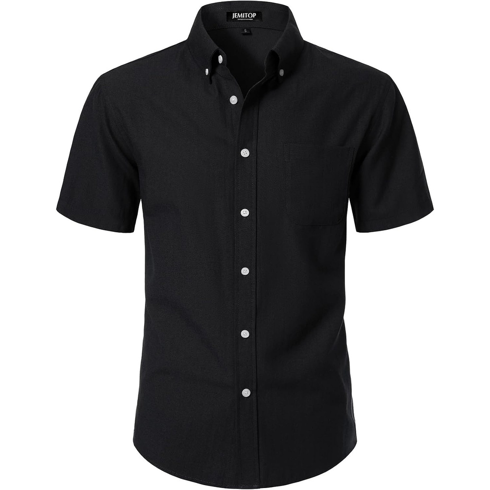image:imageJEMITOP Mens Lightweight Oxford Short Sleeve Shirts Button Down Classic Dress Shirt Business Casual Slim Fit Pocket Button Down CollarBlack