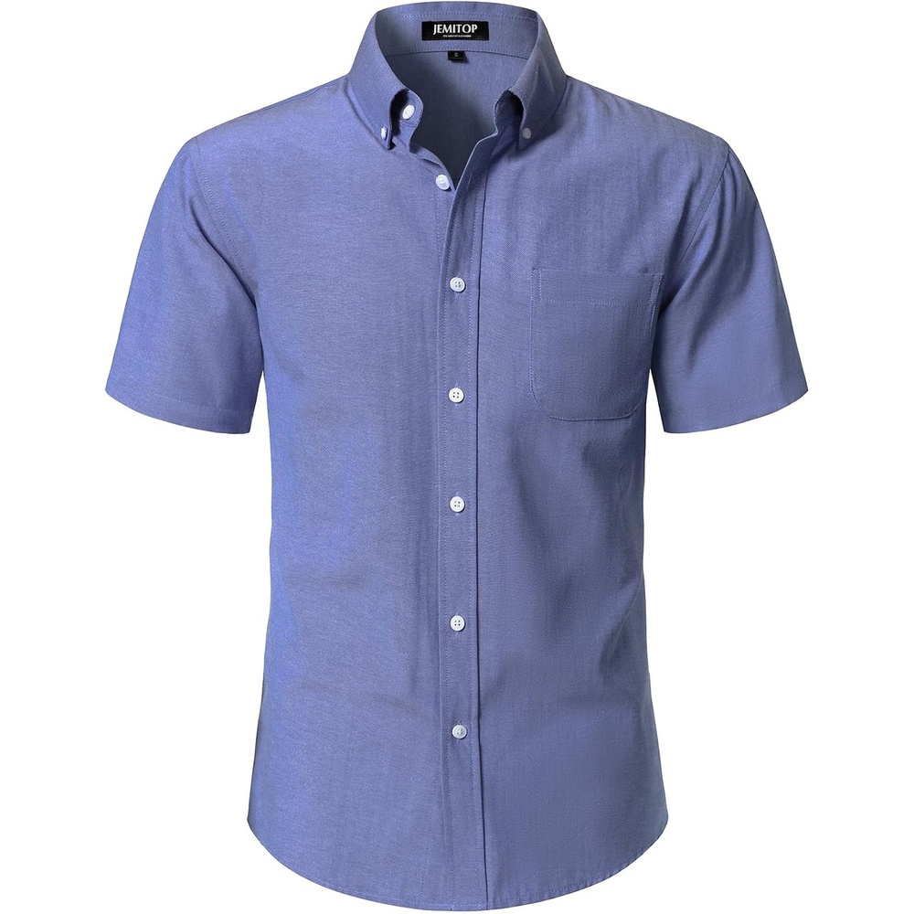 image:imageJEMITOP Mens Lightweight Oxford Short Sleeve Shirts  Button Down Classic Dress Shirt Business Casual Slim Fit Pocket Button Down CollarDenim Blue