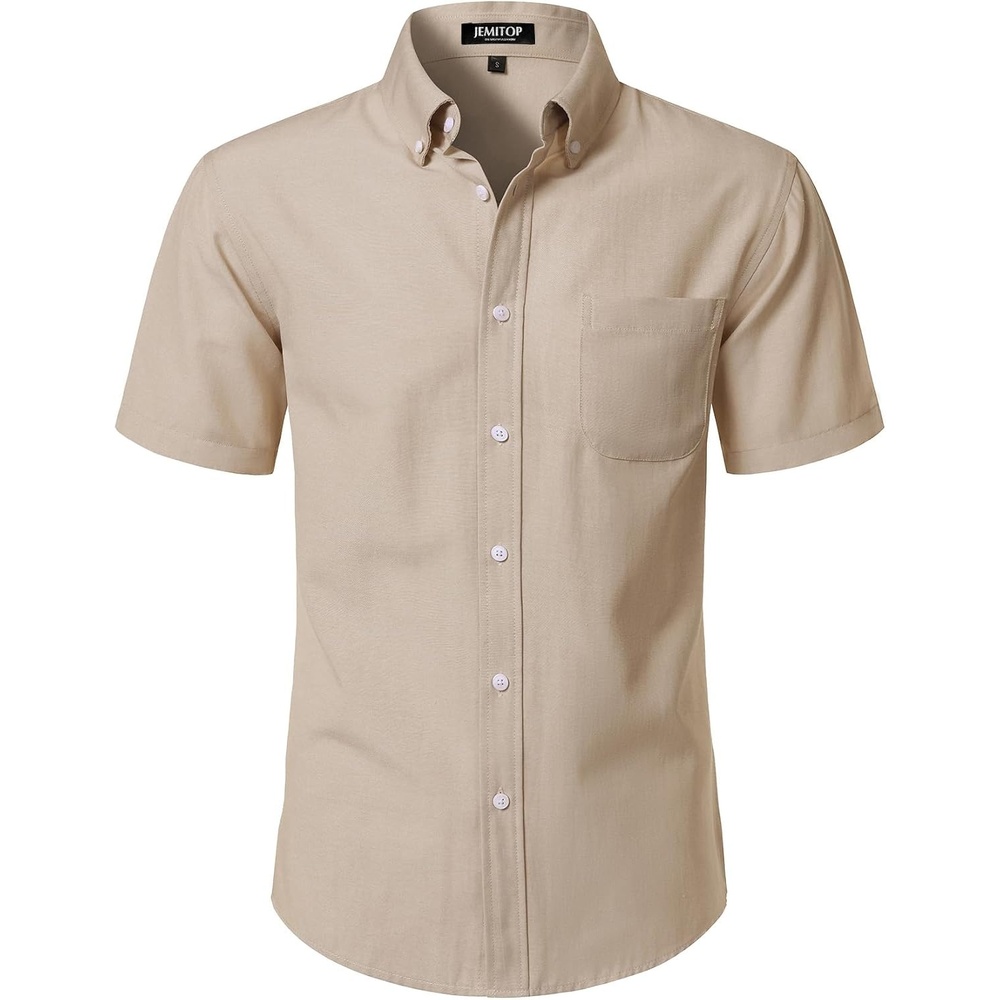 image:imageJEMITOP Mens Lightweight Oxford Short Sleeve Shirts  Button Down Classic Dress Shirt Business Casual Slim Fit Pocket Button Down CollarKhaki