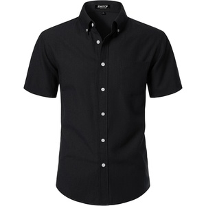 JEMITOP Mens Lightweight Oxford Short Sleeve Shirts | Button Down, Classic, Dress Shirt, Business Casual, Slim Fit, Pocket, Button Down Collar(Black)