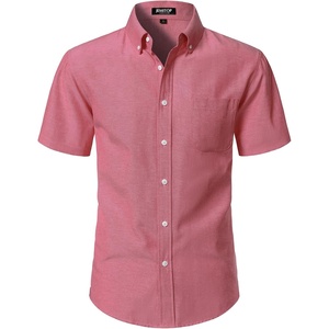 JEMITOP Mens Lightweight Oxford Short Sleeve Shirts | Button Down, Classic, Dress Shirt, Business Casual, Slim Fit, Pocket, Button Down Collar(Coral Red)
