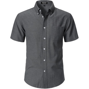 JEMITOP Mens Lightweight Oxford Short Sleeve Shirts | Button Down, Classic, Dress Shirt, Business Casual, Slim Fit, Pocket, Button Down Collar(Dark Grey)