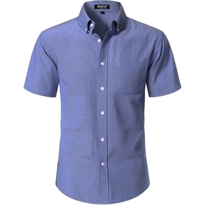 JEMITOP Mens Lightweight Oxford Short Sleeve Shirts | Button Down, Classic, Dress Shirt, Business Casual, Slim Fit, Pocket, Button Down Collar(Denim Blue)