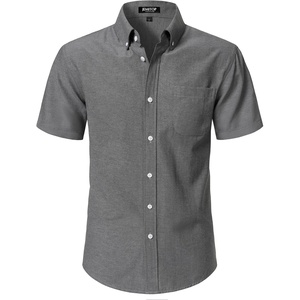 JEMITOP Mens Lightweight Oxford Short Sleeve Shirts | Button Down, Classic, Dress Shirt, Business Casual, Slim Fit, Pocket, Button Down Collar(Grey)