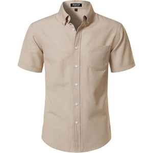 JEMITOP Mens Lightweight Oxford Short Sleeve Shirts | Button Down, Classic, Dress Shirt, Business Casual, Slim Fit, Pocket, Button Down Collar(Khaki)