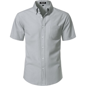 JEMITOP Mens Lightweight Oxford Short Sleeve Shirts | Button Down, Classic, Dress Shirt, Business Casual, Slim Fit, Pocket, Button Down Collar(Light Grey)