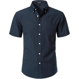 JEMITOP Mens Lightweight Oxford Short Sleeve Shirts | Button Down, Classic, Dress Shirt, Business Casual, Slim Fit, Pocket, Button Down Collar(Navy Blue)