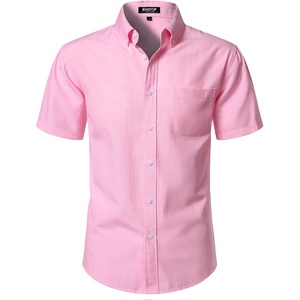 JEMITOP Mens Lightweight Oxford Short Sleeve Shirts | Button Down, Classic, Dress Shirt, Business Casual, Slim Fit, Pocket, Button Down Collar(Pink)