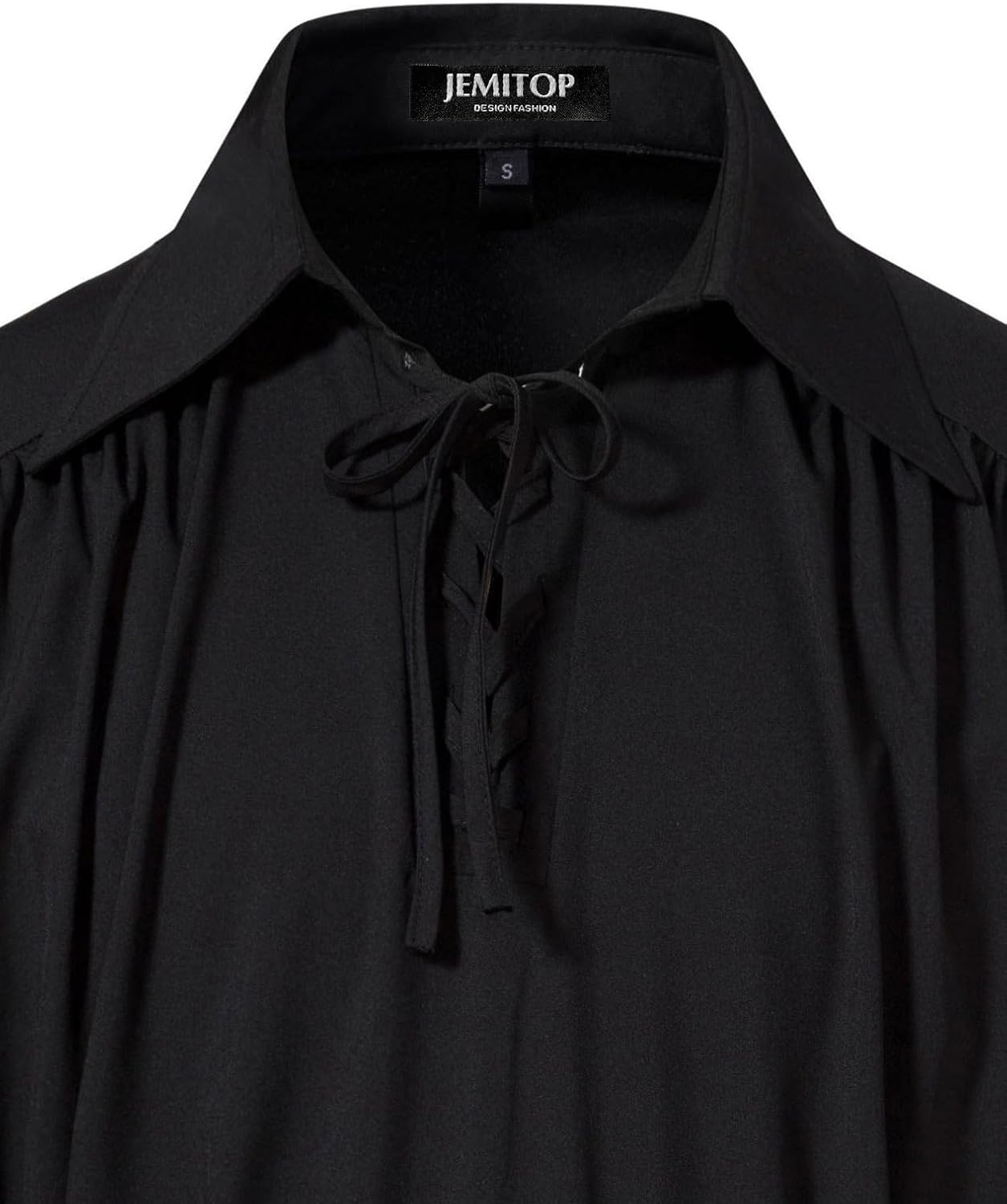 image:imageJEMITOP Mens Vintage Lace Up Poet Shirt Pirate Costume Elastic Cuff Renaissance Vampire Victorian Medieval Cosplay Steampunk Gothic Viking Halloween OutfitBlackb