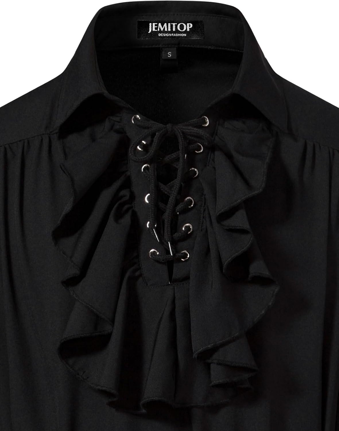 image:imageJEMITOP Mens Vintage Lace Up Poet Shirt Pirate Costume Elastic Cuff Renaissance Vampire Victorian Medieval Cosplay Steampunk Gothic Viking Halloween OutfitBlack