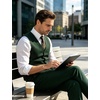 Men’s Lightweight Texture Slim Fit Suit Dress Vest | Vintage, Wedding, with Pocket, Formal, Tuxedo, Business, Casual, Waistcoat(Dark Green)
