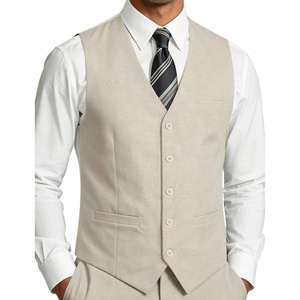 Men’s Lightweight Texture Slim Fit Suit Dress Vest | Vintage, Wedding, with Pocket, Formal, Tuxedo, Business, Casual, Waistcoat(Beige)