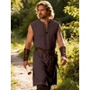 JEMITOP Men Renaissance Medieval Viking Tunic Costume Shirt | Pure Cotton, Pirate, Knight, Halloween, Vampire, Sleeveless, Lace Up, Without Belt(Dark Brown)