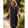 JEMITOP Men Renaissance Medieval Viking Tunic Costume Shirt | Pure Cotton, Pirate, Knight, Halloween, Vampire, Sleeveless, Lace Up, Without Belt(Navy Blue)