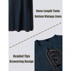 JEMITOP Men Renaissance Medieval Viking Tunic Costume Shirt | Pure Cotton, Pirate, Knight, Halloween, Vampire, Sleeveless, Lace Up, Without Belt(Navy Blue)