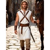 JEMITOP Men Renaissance Medieval Viking Tunic Costume Shirt | Pure Cotton, Pirate, Knight, Halloween, Vampire, Sleeveless, Lace Up, Without Belt(White)