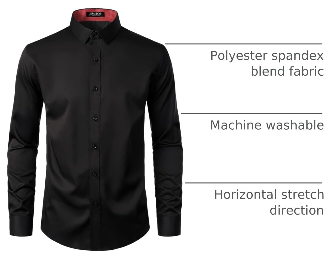 image:imageJEMITOP Mens Stretch MultiUse Dress Shirts Slight Sheen Long Sleeve Button Down Wedding Party Prom TuxedoBlack
