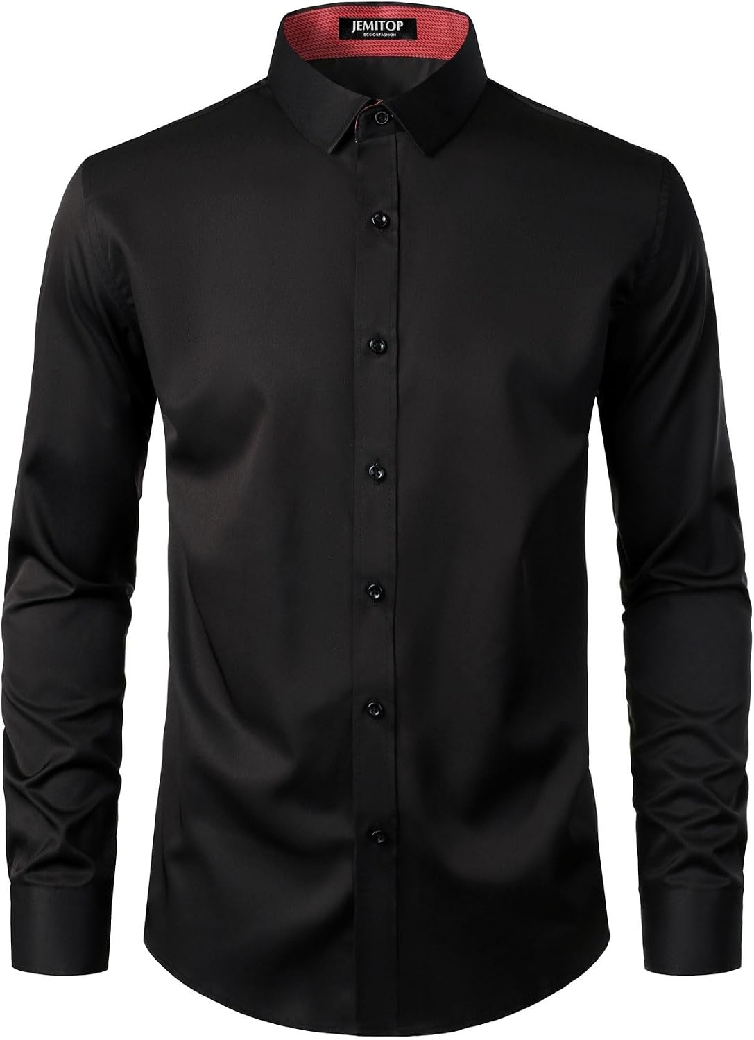 image:imageJEMITOP Mens Stretch MultiUse Dress Shirts Slight Sheen Long Sleeve Button Down Wedding Party Prom TuxedoBlack