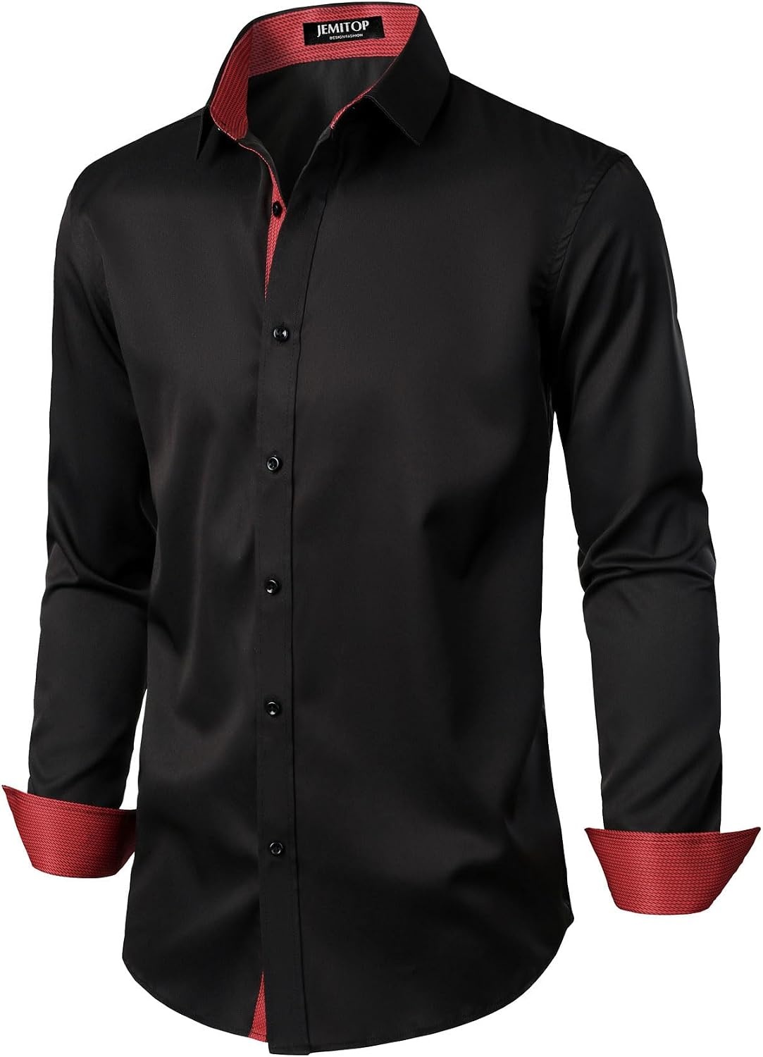 image:imageJEMITOP Mens Stretch MultiUse Dress Shirts Slight Sheen Long Sleeve Button Down Wedding Party Prom TuxedoBlack