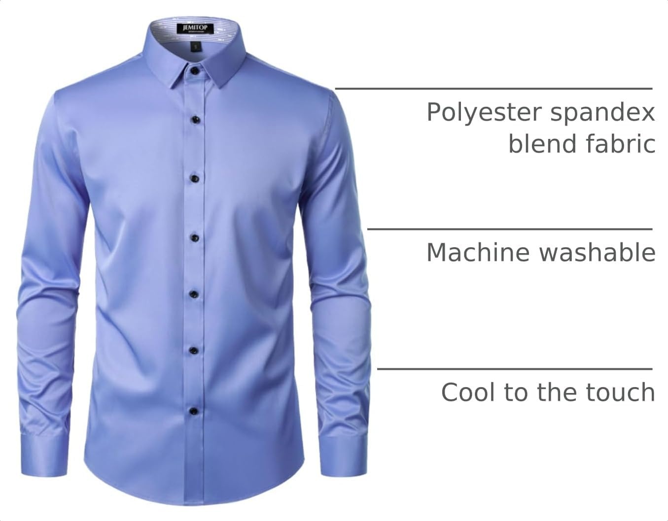image:imageJEMITOP Mens Stretch MultiUse Dress Shirts Slight Sheen Long Sleeve Button Down Wedding Party Prom TuxedoBlue