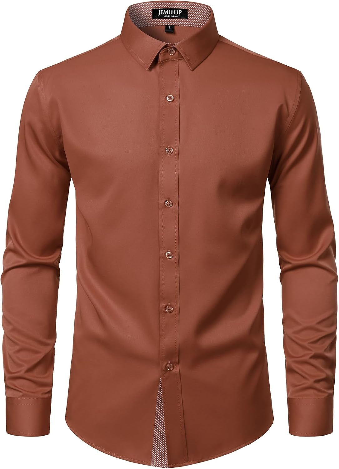 image:imageJEMITOP Mens Stretch MultiUse Dress Shirts Slight Sheen Long Sleeve Button Down Wedding Party Prom TuxedoBurnt Orange