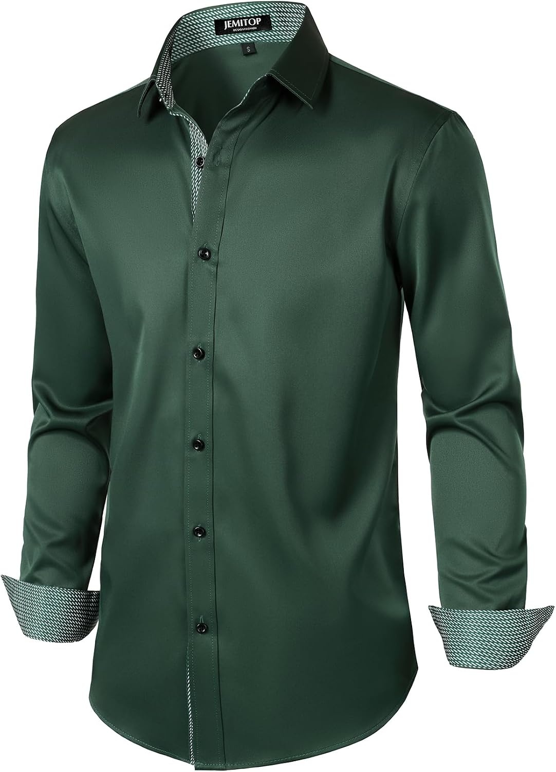 image:imageJEMITOP Mens Stretch MultiUse Dress Shirts Slight Sheen Long Sleeve Button Down Wedding Party Prom TuxedoDark Green