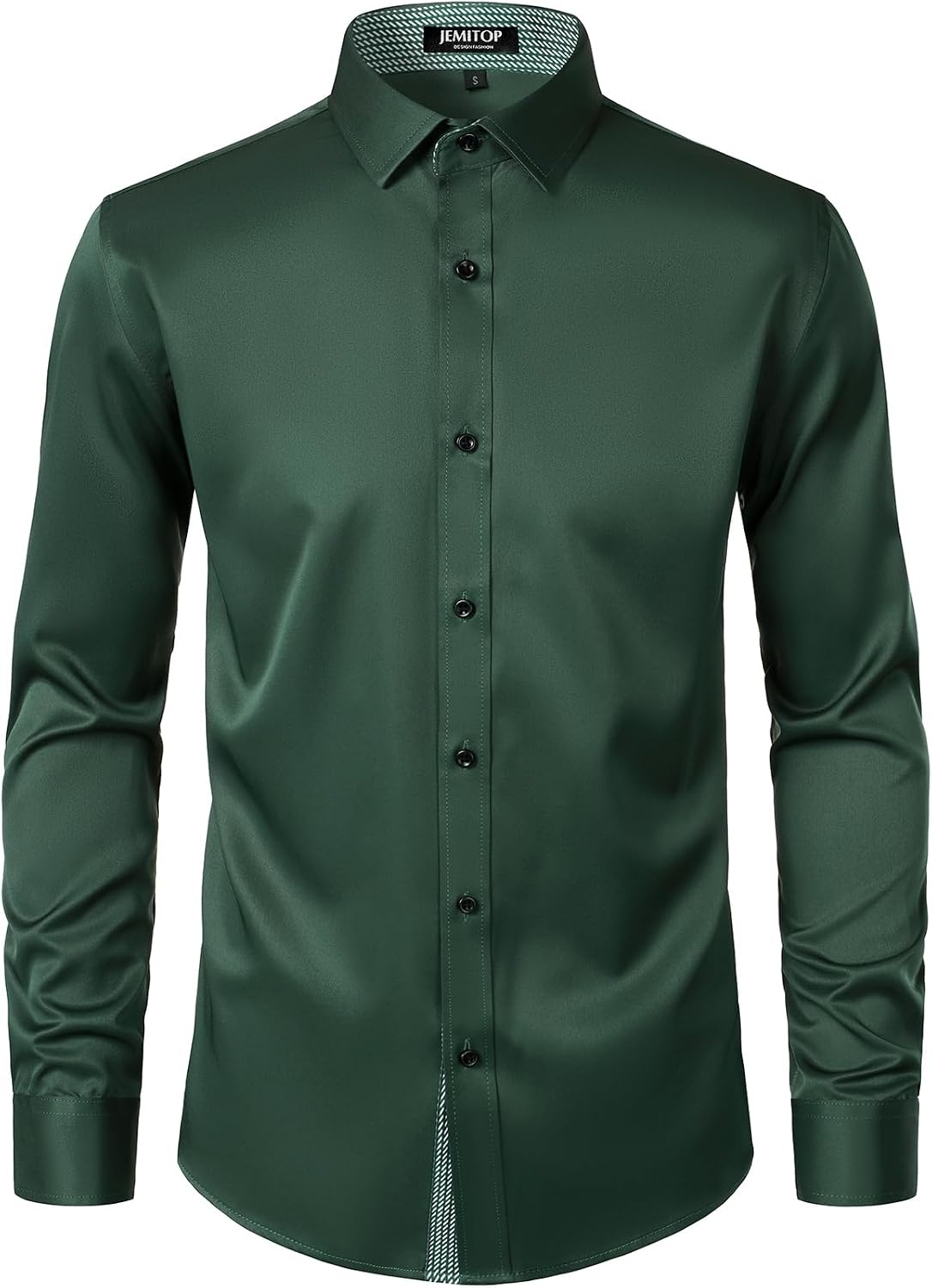 image:imageJEMITOP Mens Stretch MultiUse Dress Shirts Slight Sheen Long Sleeve Button Down Wedding Party Prom TuxedoDark Green