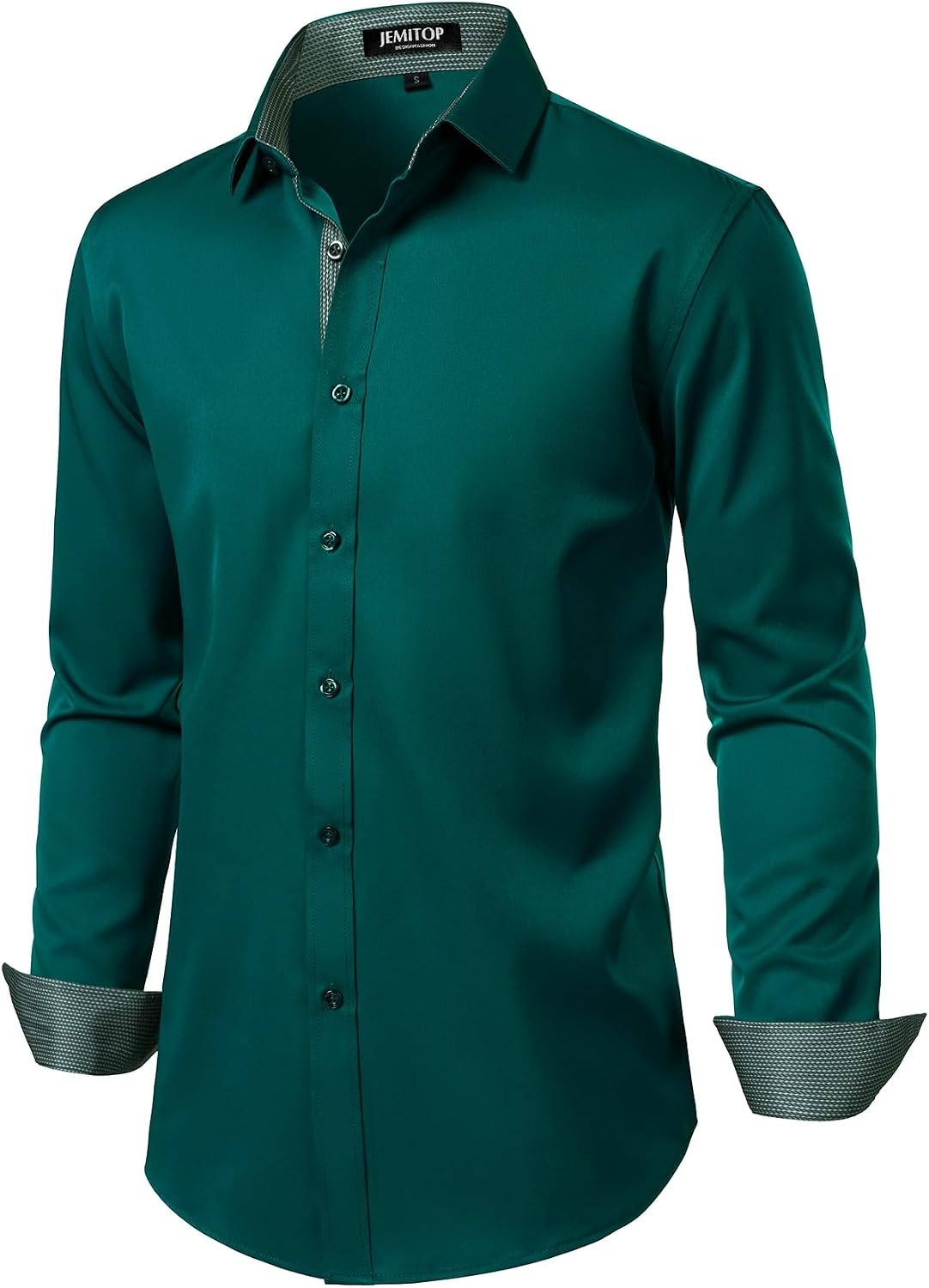 image:imageJEMITOP Mens Stretch MultiUse Dress Shirts Slight Sheen Long Sleeve Button Down Wedding Party Prom TuxedoEmerald Green