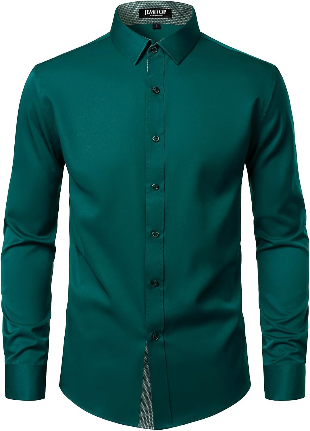 image:imageJEMITOP Mens Stretch MultiUse Dress Shirts Slight Sheen Long Sleeve Button Down Wedding Party Prom TuxedoEmerald Green
