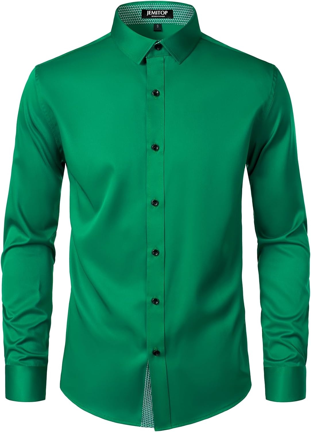 image:imageJEMITOP Mens Stretch MultiUse Dress Shirts Slight Sheen Long Sleeve Button Down Wedding Party Prom TuxedoGreen