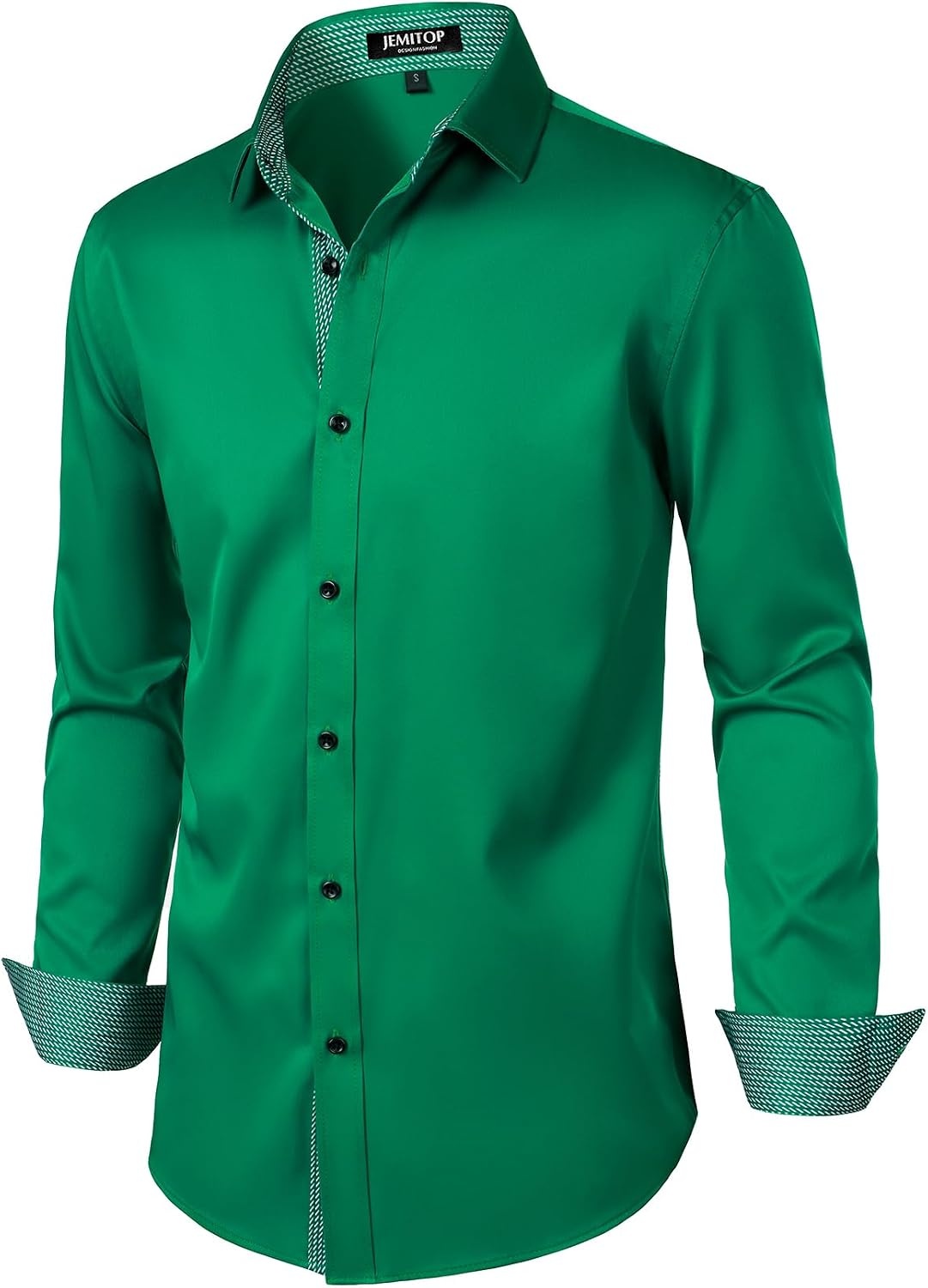 image:imageJEMITOP Mens Stretch MultiUse Dress Shirts Slight Sheen Long Sleeve Button Down Wedding Party Prom TuxedoGreen