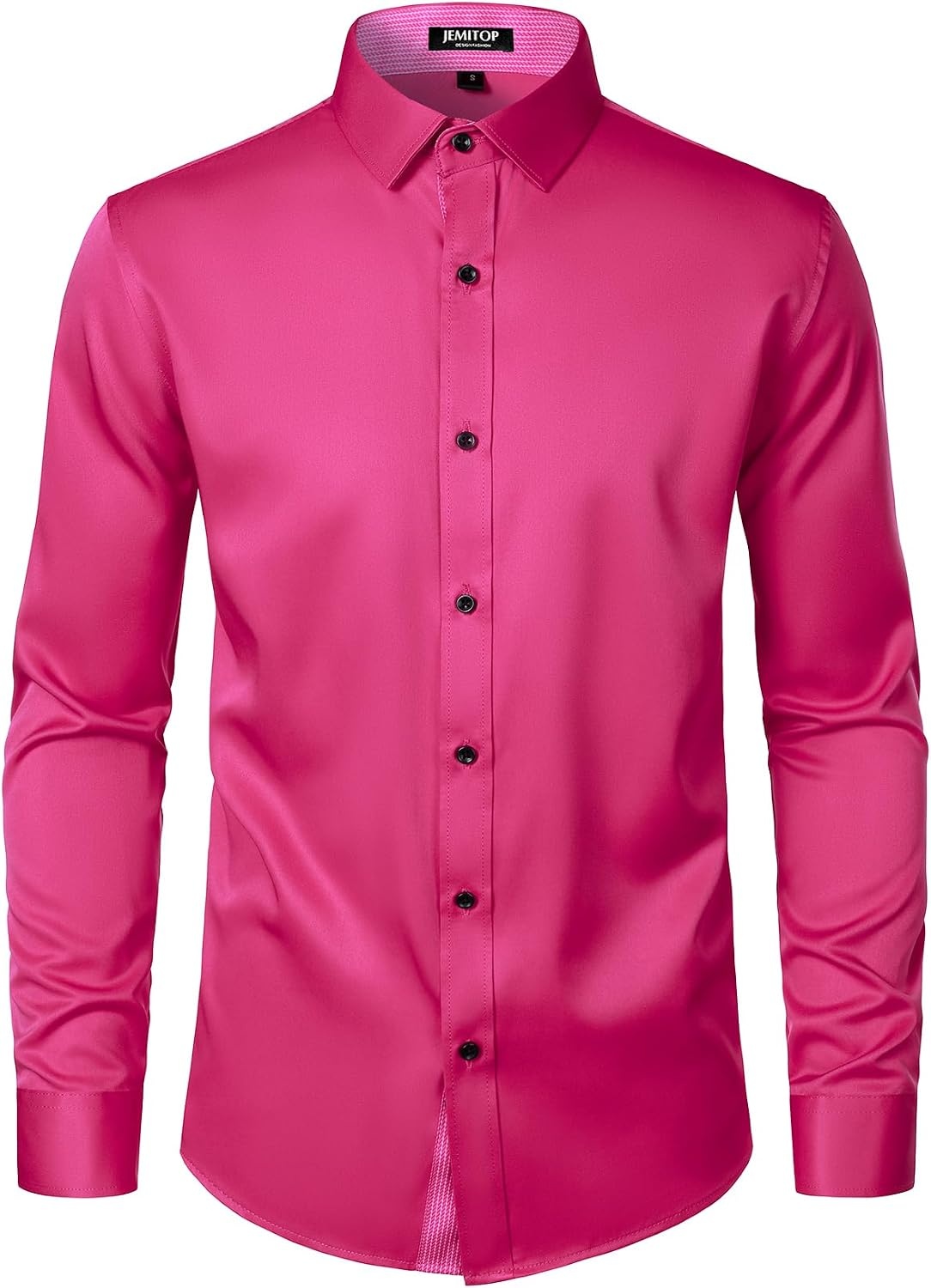 image:imageJEMITOP Mens Stretch MultiUse Dress Shirts Slight Sheen Long Sleeve Button Down Wedding Party Prom TuxedoHot Pink